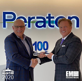 Stu Shea, Chairman, President & CEO of Peraton, Receives Fourth Wash100 Award From Jim Garrettson, CEO of Executive Mosaic