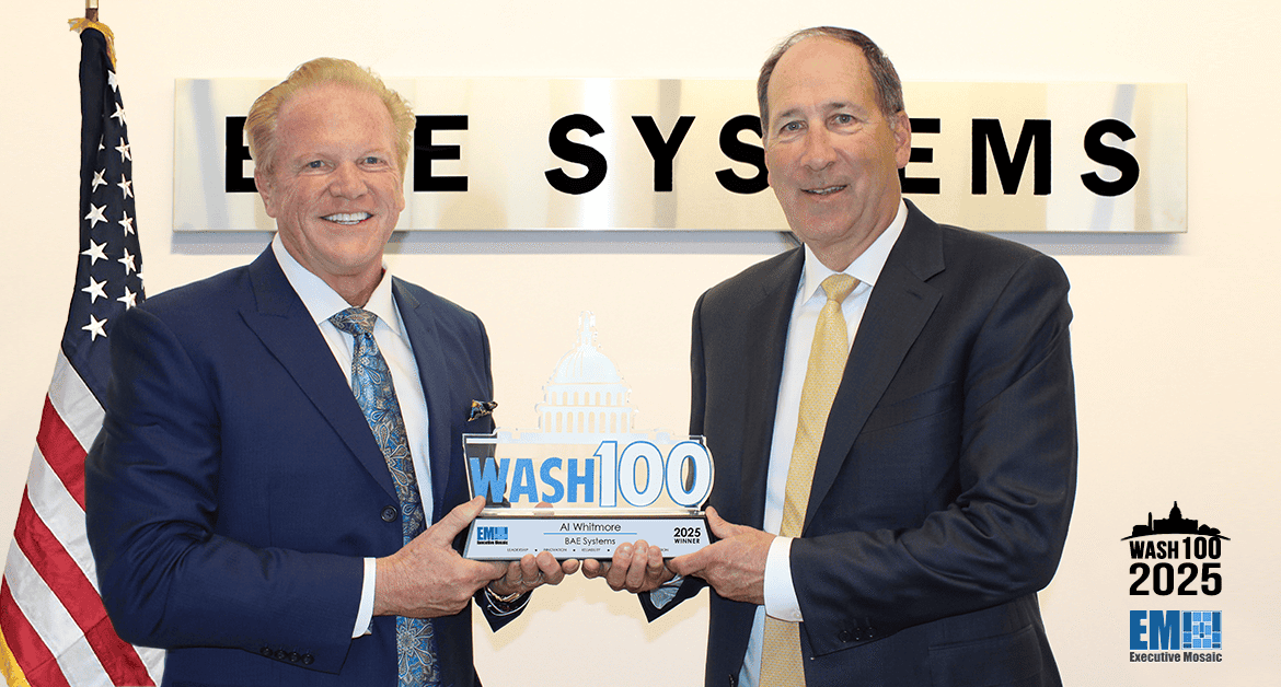 Al Whitmore, BAE Systems president of intelligence and security, receiving 2025 Wash100 Award
