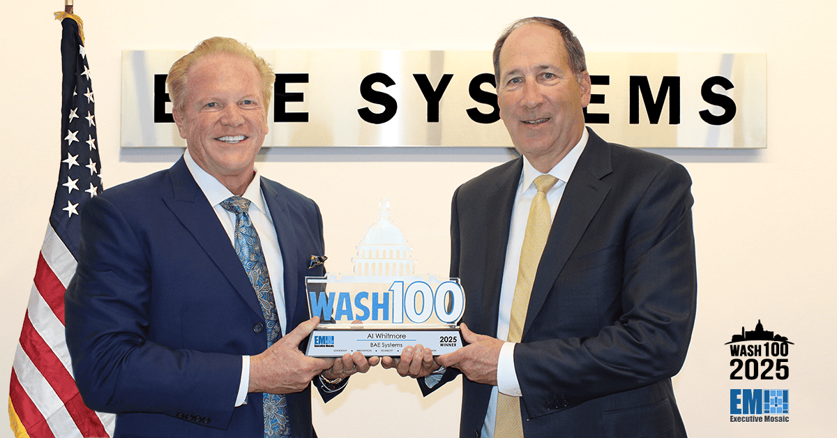Al Whitmore, BAE Systems president of intelligence and security, receiving 2025 Wash100 Award