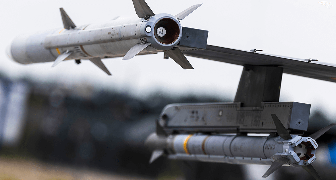 Advanced medium-range air-to-air missiles on an aircraft