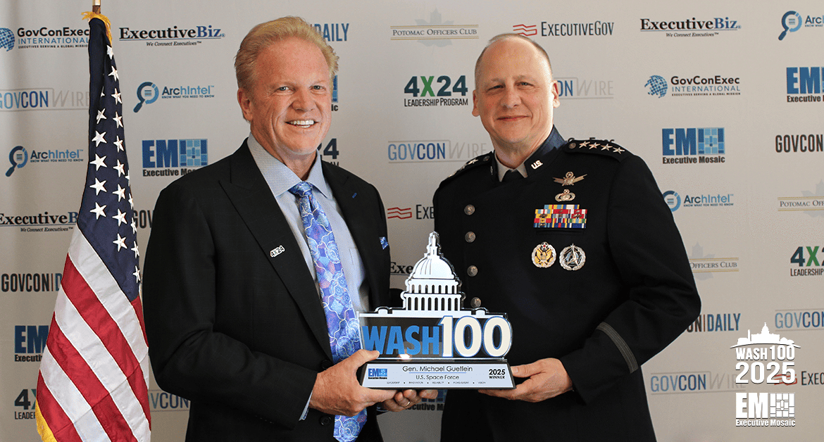 Michael Guetlein, U.S. Space Force vice chief of space operations, with Executive Mosaic CEO Jim Garrettson