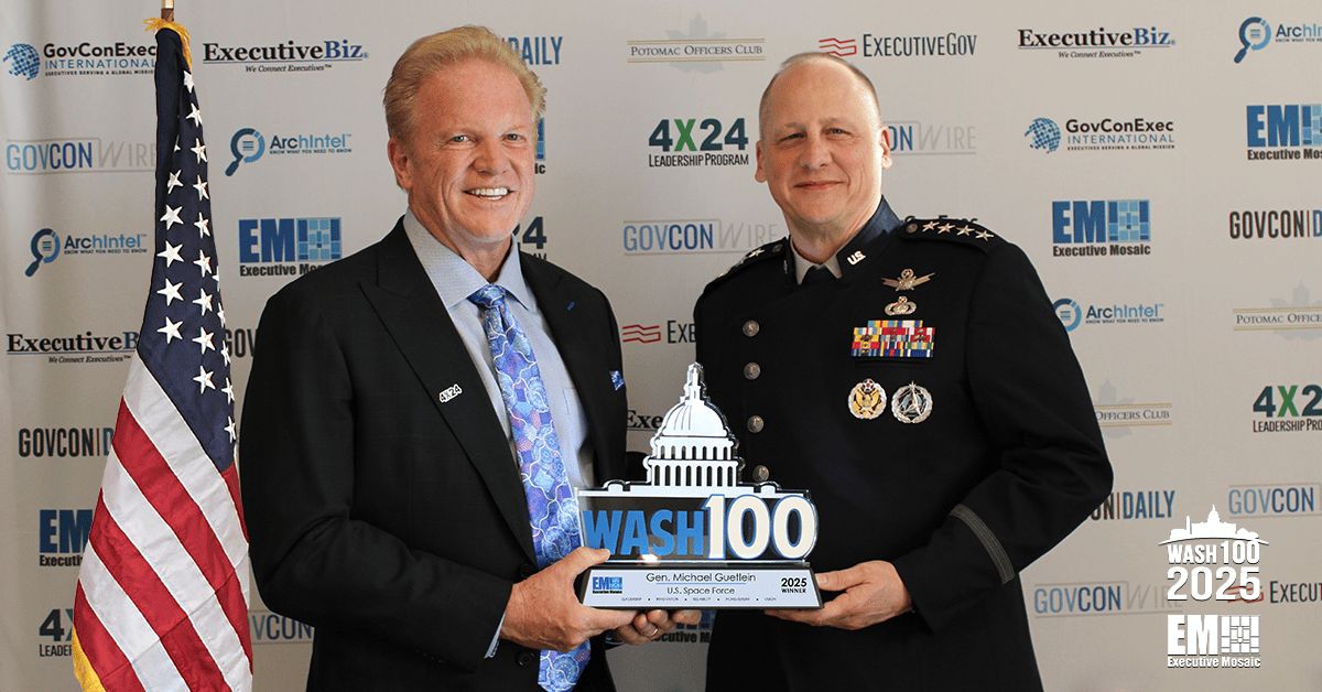 Michael Guetlein, U.S. Space Force vice chief of space operations, with Executive Mosaic CEO Jim Garrettson