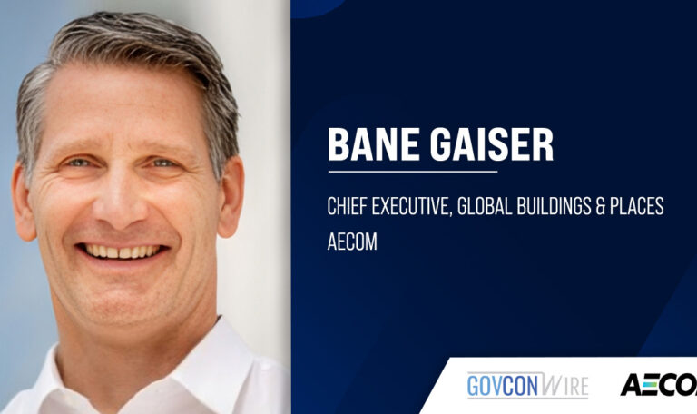 Headshot of Bane Gaiser, a chief executive at AECOM. Gaiser comments about the company's new contracts