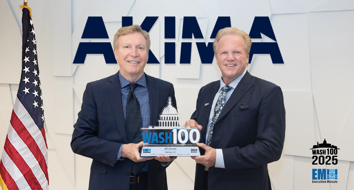 Bill Monet, president and CEO of Akima, received the 2025 Wash100 Award from Executive Mosaic