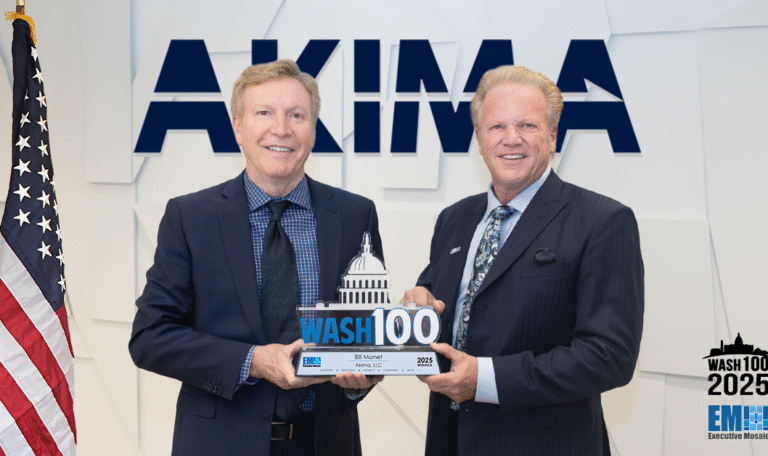 Bill Monet, president and CEO of Akima, received the 2025 Wash100 Award from Executive Mosaic