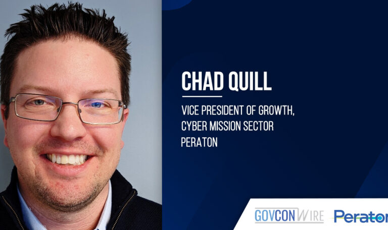Headshot of Chad Quill, growth VP for Peraton. Quill posted about his new role on LinkedIn