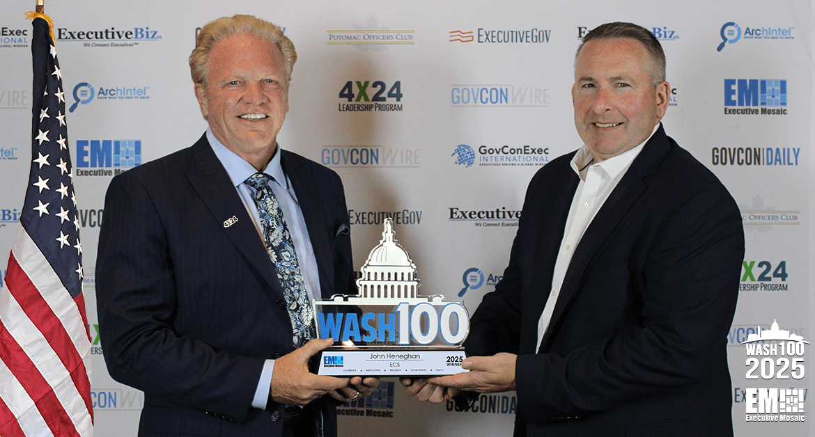 Executive Mosaic presented the 2025 Wash100 Award to ECS President John Heneghan