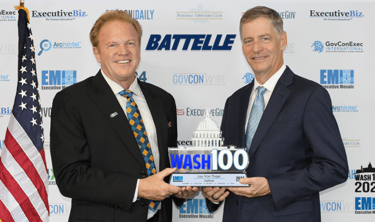 Battelle President and CEO Lou Von Thaer and Executive Mosaic CEO Jim Garrettson meet