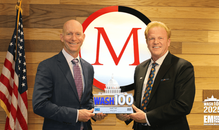 ManTech President and CEO Matthew Tait. Tait received the 2025 Wash100 Award from Executive Mosaic CEO Jim Garrettson.