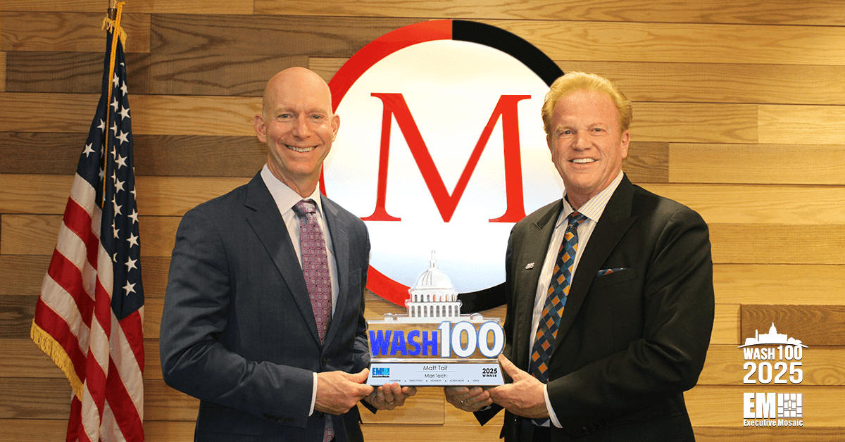 ManTech President & CEO Matthew Tait Accepts 2025 Wash100 Award