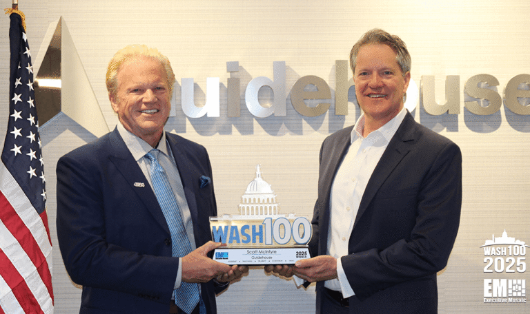 Executive Mosaic presented Guidehouse CEO Scott McIntyre with his ninth Wash100 Award