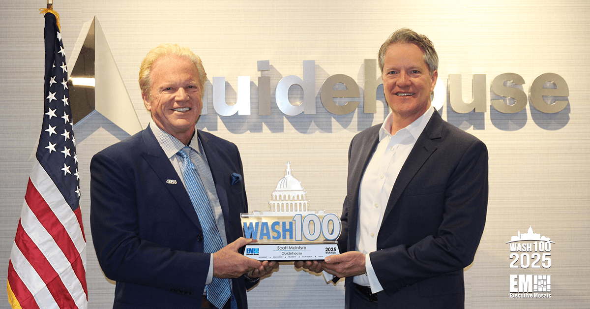Executive Mosaic presented Guidehouse CEO Scott McIntyre with his ninth Wash100 Award