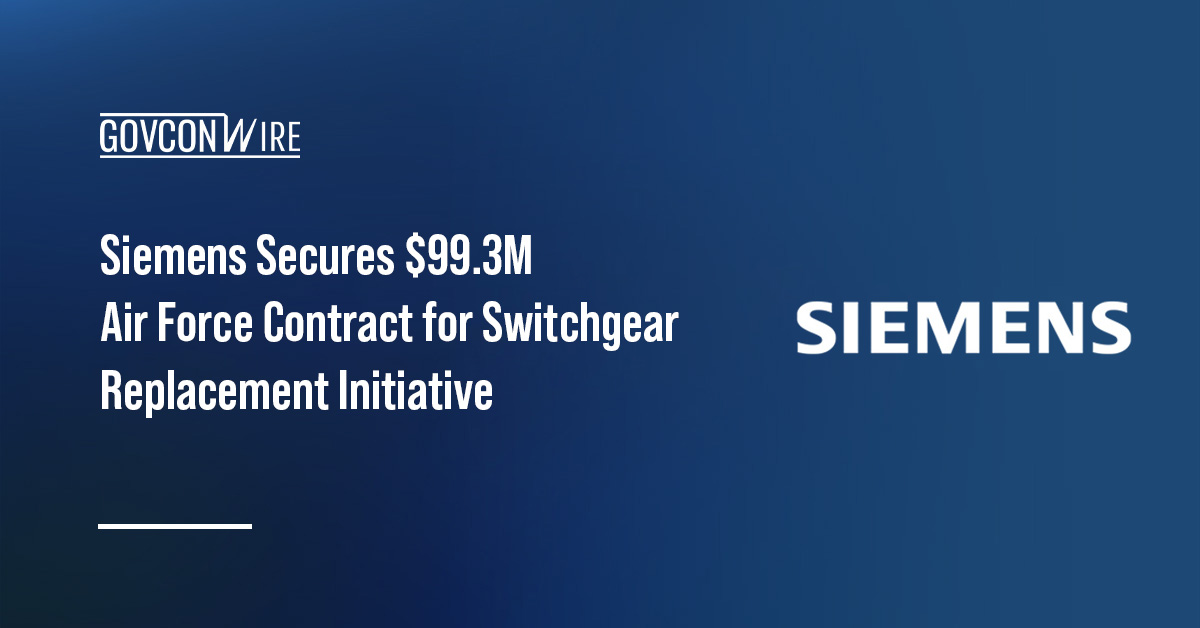 Siemens logo. Siemens Industry secured the Switchgear Replacement Effort contract from the U.S. Air Force.