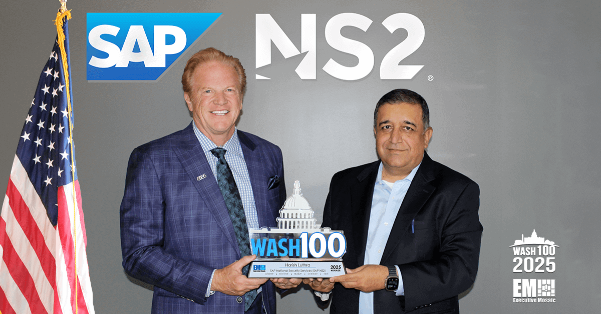 SAP NS2 CEO Harish Luthra. Harish Luthra, SAP NS2 CEO, received the 2025 Wash100 award from Executive Mosaic.