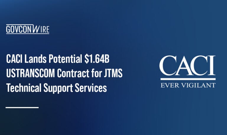 CACI logo. CACI secured a USTRANSCOM contract for technical support services for the Joint Transportation Management System.