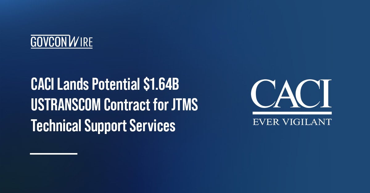 CACI logo. CACI secured a USTRANSCOM contract for technical support services for the Joint Transportation Management System.