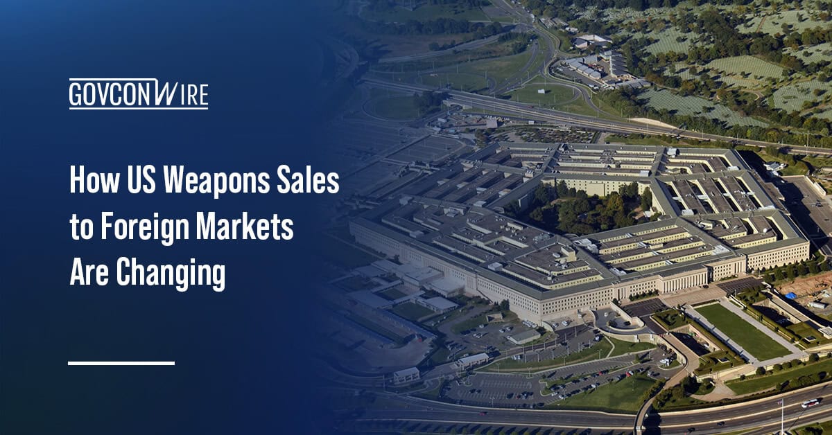 Graphic of the Pentagon and text saying how weapon sales to foreign markets are changing