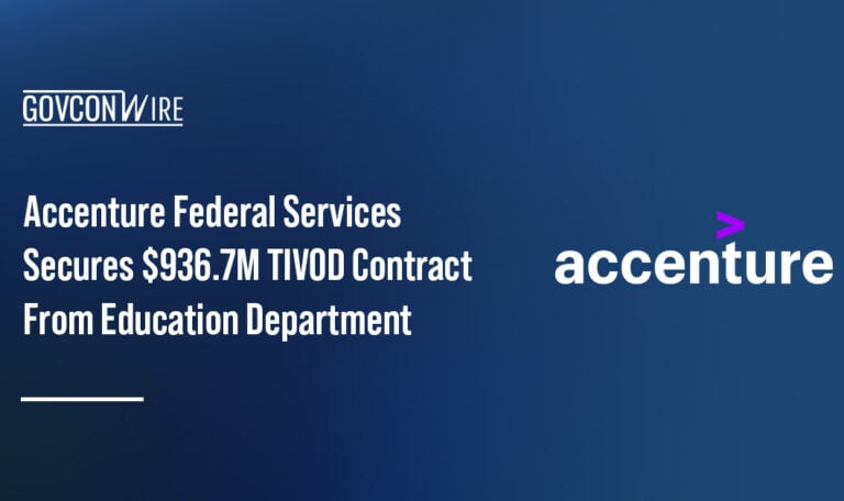Accenture logo. Accenture Federal Services received the TIVOD contract.