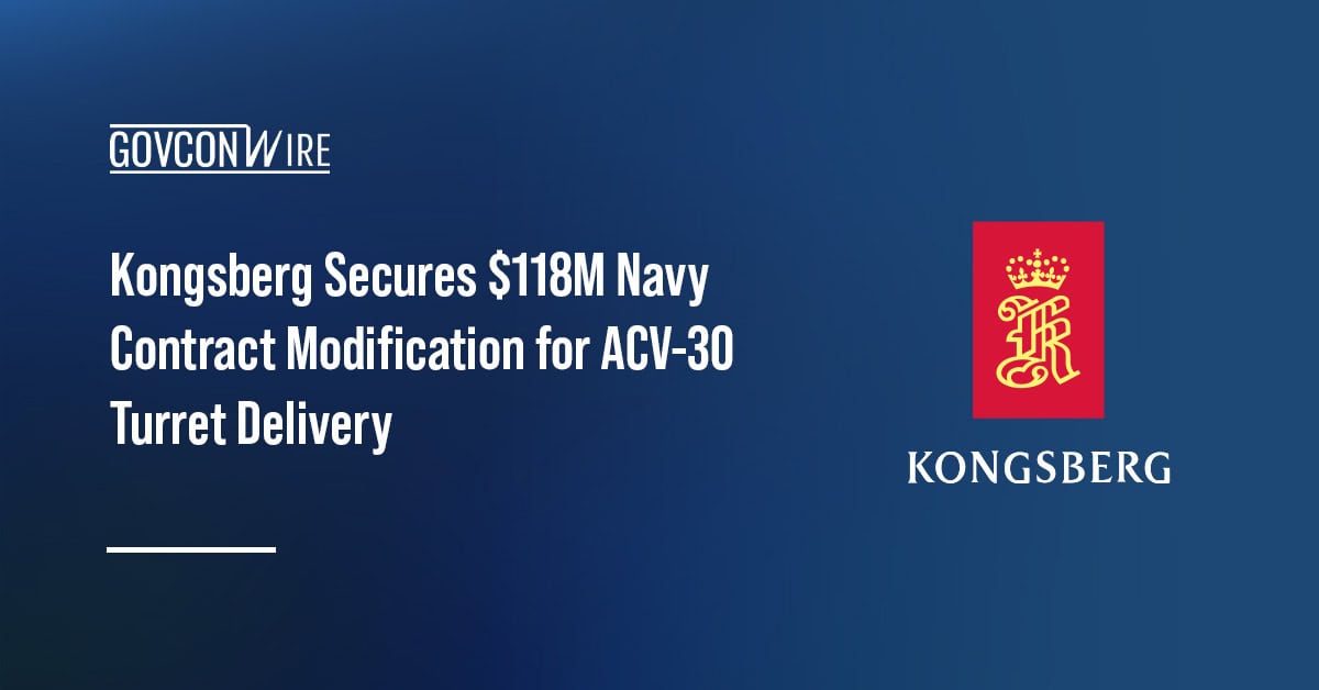 Kongsberg Defence & Aerospace logo. Kongsberg secured a $118 million Navy contract for ACV-30 turret delivery.