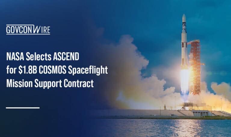 A rocket lifts off from the launch pad. NASA awarded the COSMOS contract to ASCEND Aerospace & Technology.
