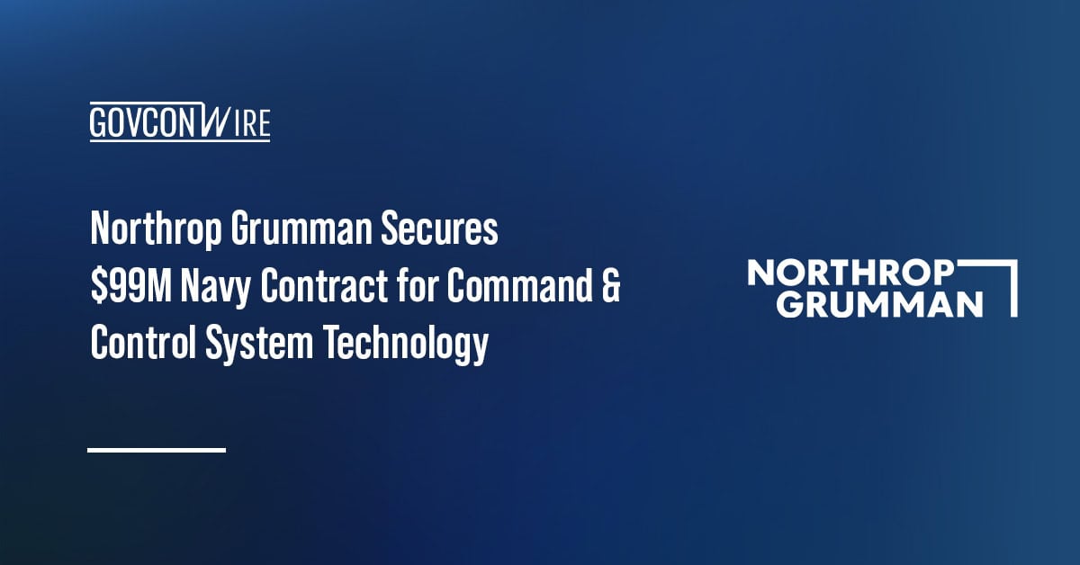 Northrop Grumman logo. Northrop Grumman secured a contract from the Navy for advanced command and control system technology.