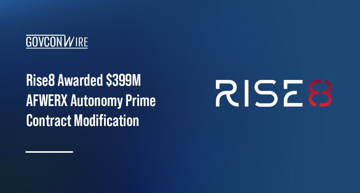 Rise8 logo. Rise8 secured a $399 million AFWERX Autonomy Prime contract modification for software tools.