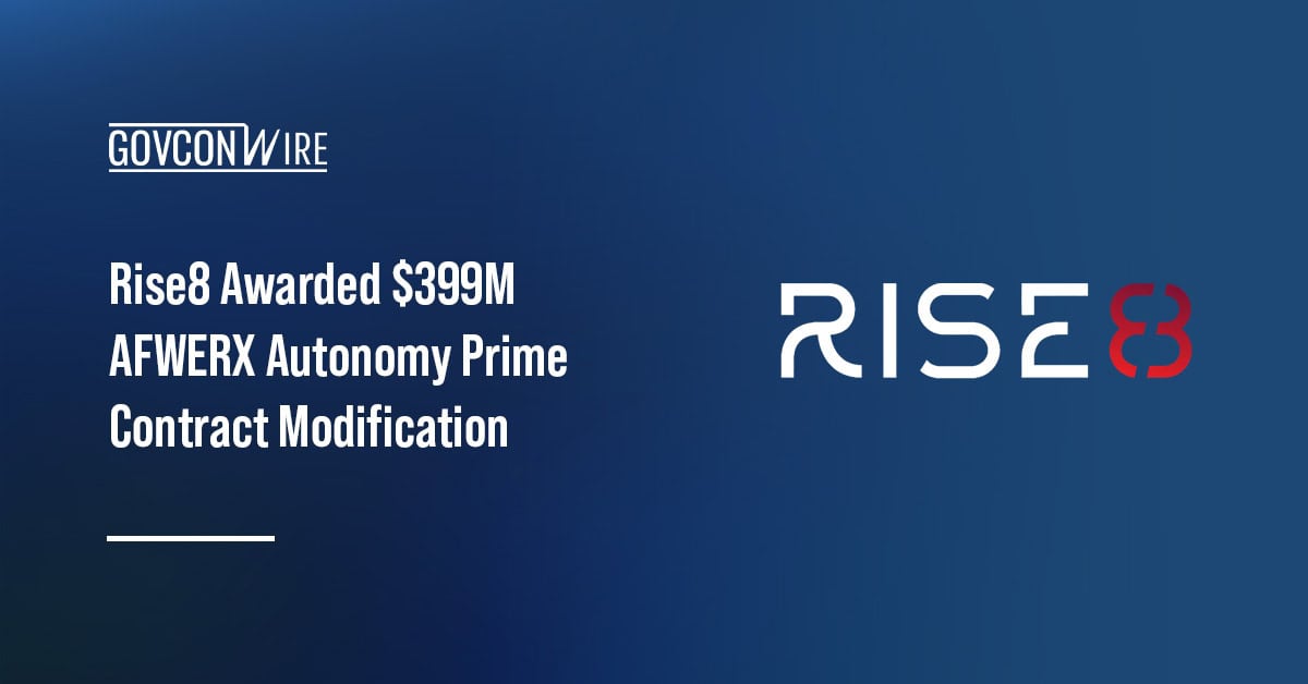 Rise8 logo. Rise8 secured a $399 million AFWERX Autonomy Prime contract modification for software tools.