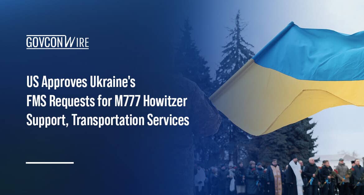 Soldier waving Ukrainian flag. US approves Ukraine's FMS requests.