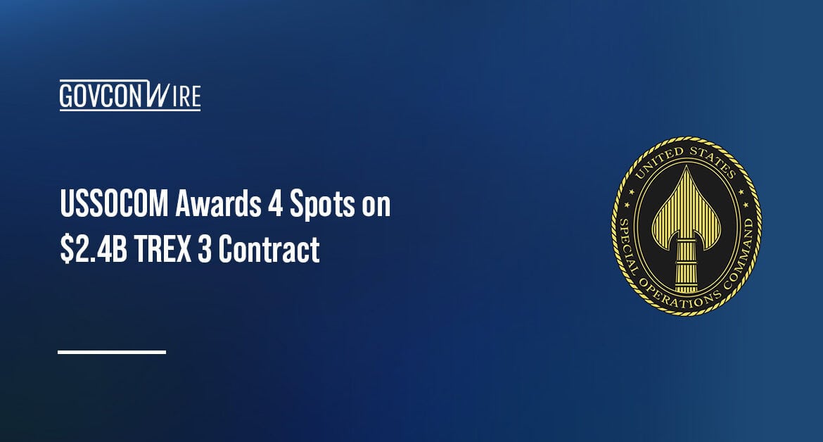 USSOCOM Awards 4 Spots on $2.4B TREX 3 Contract U.S. Special Operations Command logo. USSOCOM has selected four companies for the TREX 3 IDIQ contract.