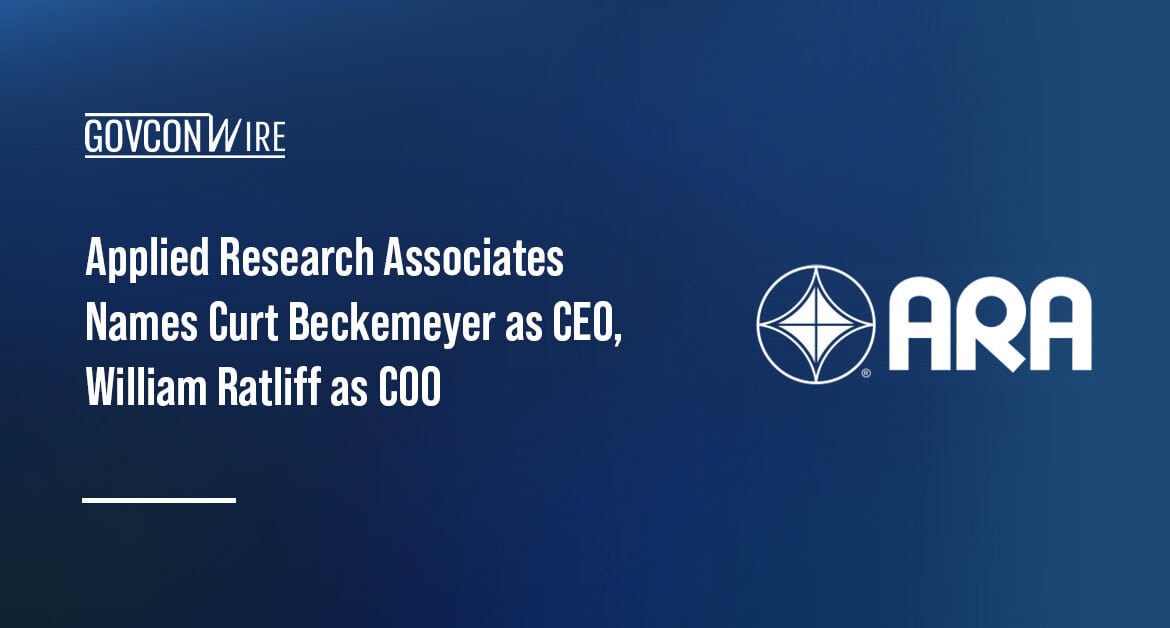 Applied Research Associates logo. ARA appoints Curt Beckemeyer as president and CEO, and William Ratliff as EVP and COO.