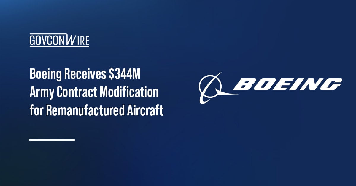 Boeing logo. The Army awarded Boeing a contract modification to exercise options for remanufactured aircraft.