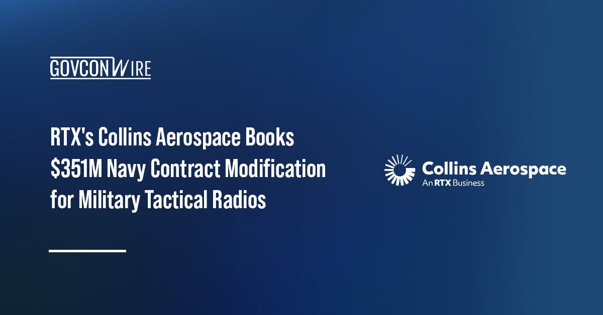 Collins Aerospace logo. The U.S. Navy awarded RTX's Collins Aerospace a contract modification to build AN/ARC-210(v) radios.
