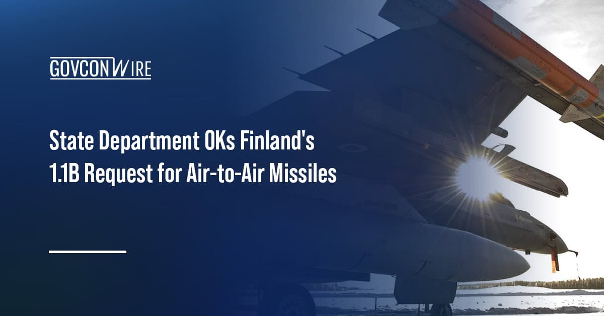 AMRAAM mounted on a fighter jet. The State Department approved Finland's FMS request for AMRAAMs.