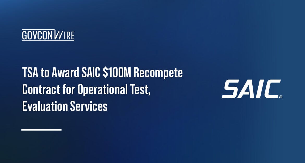 SAIC logo. TSA announced plan to award a $100 million recompete OT&E support services contract to SAIC.