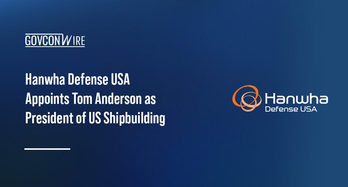 Hanwha Defense USA logo. Retired U.S. Navy Rear Adm. Tom Anderson joins Hanwha Defense USA as president of U.S. shipbuilding.
