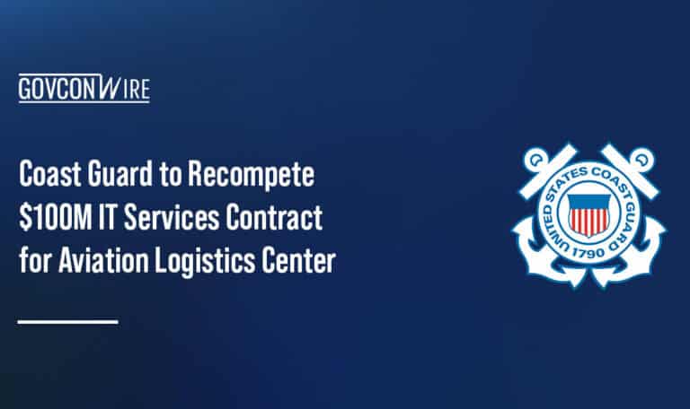 U.S. Coast Guard logo. USCG plans to recompete a contract for IT services valued at over $100 million.